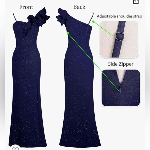 VFSHOW Ruffle One Shoulder Strap Ruched Wedding Maxi Dress V Neck Elegant Split - Picture 5 of 16